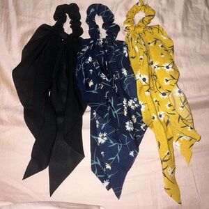Floral Hair Scrunchies Set - Black, Blue, Yellow